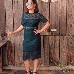 Lulu's Deep Teal Lace Midi Dress